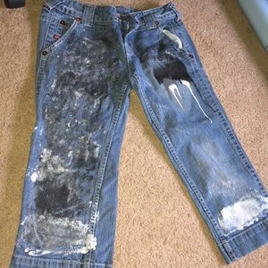painted denim capris